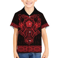 Vikings from Yorkshire Family Matching Short Sleeve Bodycon Dress and Hawaiian Shirt Red Spirit of Jorvik - Wonder Print Shop