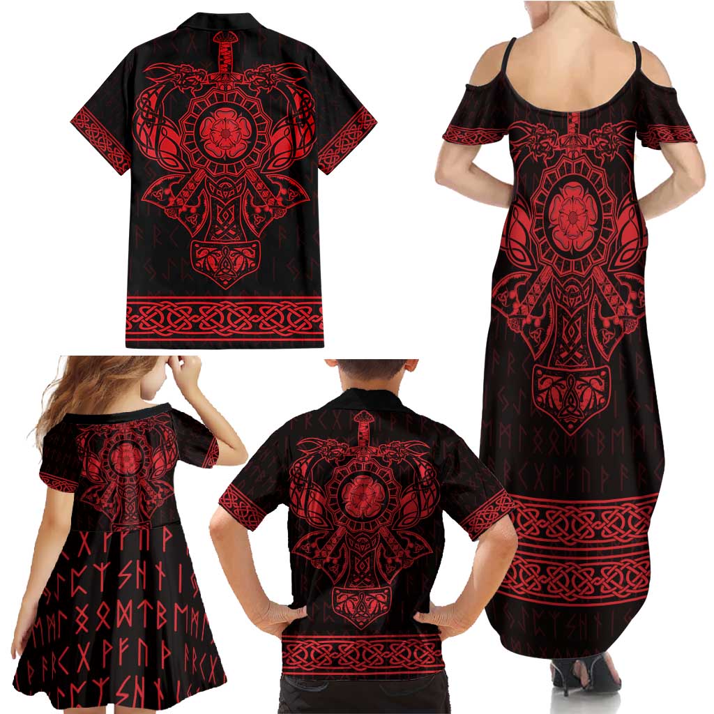 Vikings from Yorkshire Family Matching Summer Maxi Dress and Hawaiian Shirt Red Spirit of Jorvik - Wonder Print Shop