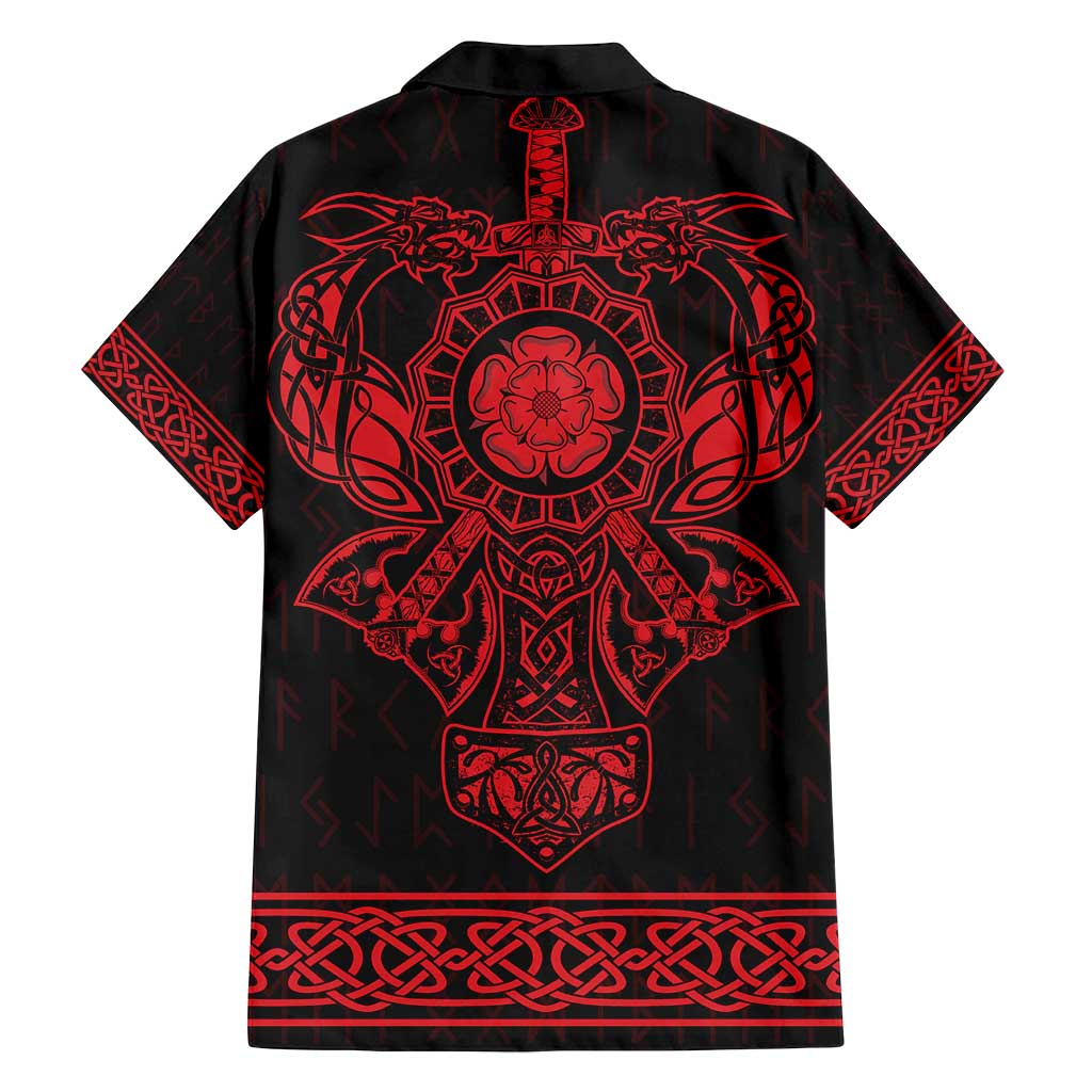 Vikings from Yorkshire Family Matching Summer Maxi Dress and Hawaiian Shirt Red Spirit of Jorvik - Wonder Print Shop