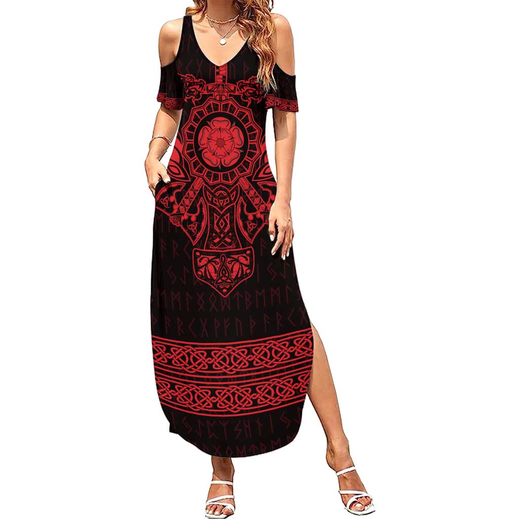 Vikings from Yorkshire Family Matching Summer Maxi Dress and Hawaiian Shirt Red Spirit of Jorvik - Wonder Print Shop