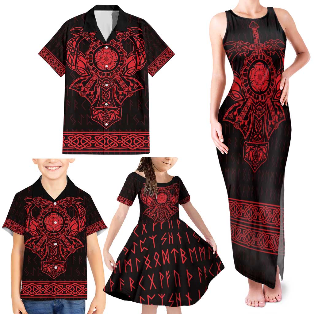 Vikings from Yorkshire Family Matching Tank Maxi Dress and Hawaiian Shirt Red Spirit of Jorvik - Wonder Print Shop