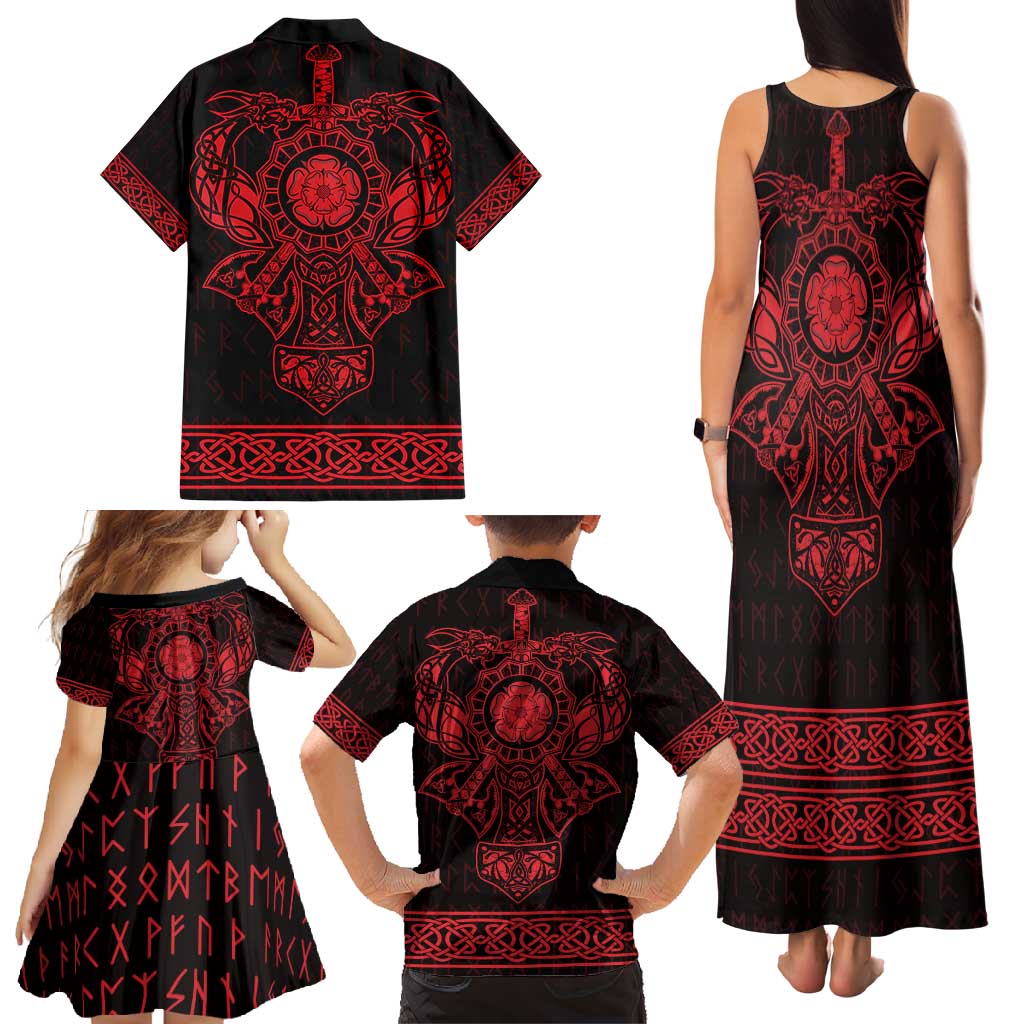 Vikings from Yorkshire Family Matching Tank Maxi Dress and Hawaiian Shirt Red Spirit of Jorvik - Wonder Print Shop