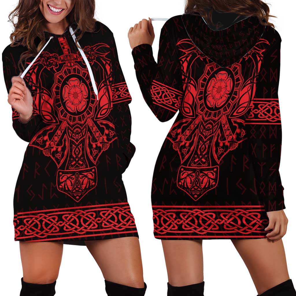 Vikings from Yorkshire Hoodie Dress Red Spirit of Jorvik - Wonder Print Shop