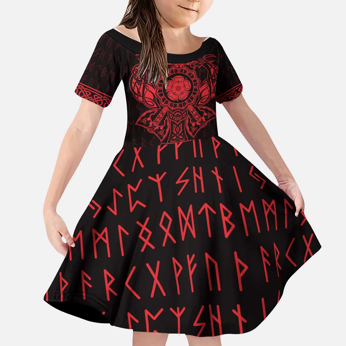 Vikings from Yorkshire Kid Short Sleeve Dress Red Spirit of Jorvik - Wonder Print Shop