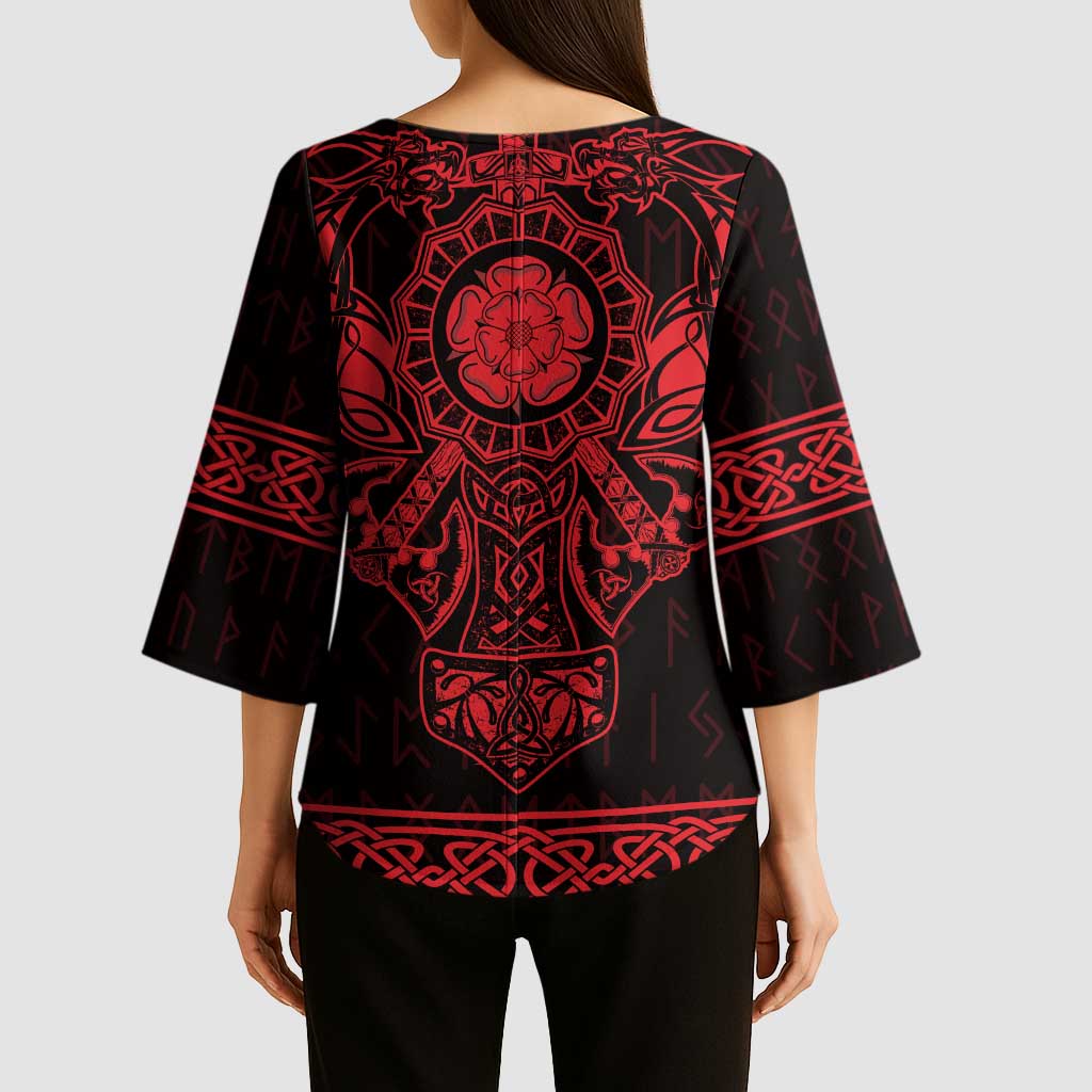 Vikings from Yorkshire Kimono Sleeve Blouse Red Spirit of Jorvik - Wonder Print Shop