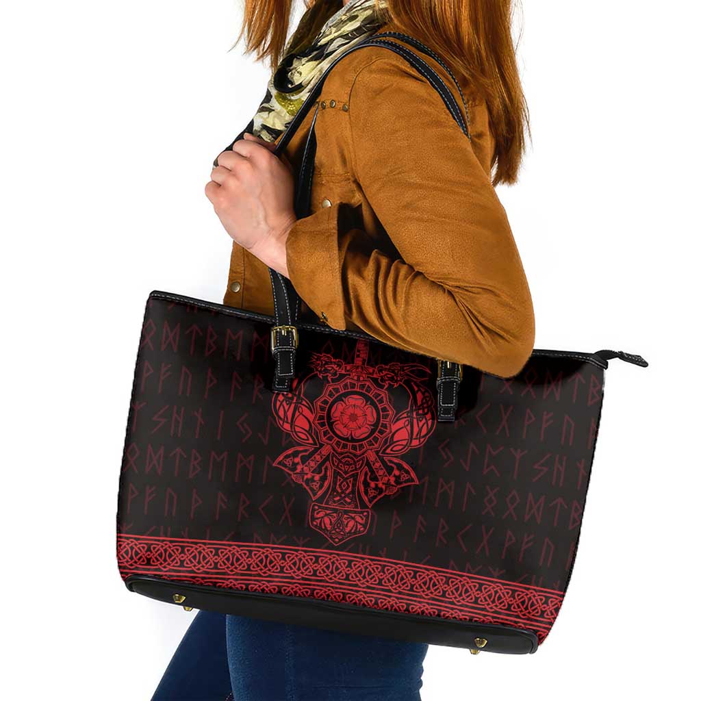Vikings from Yorkshire Leather Tote Bag Red Spirit of Jorvik - Wonder Print Shop