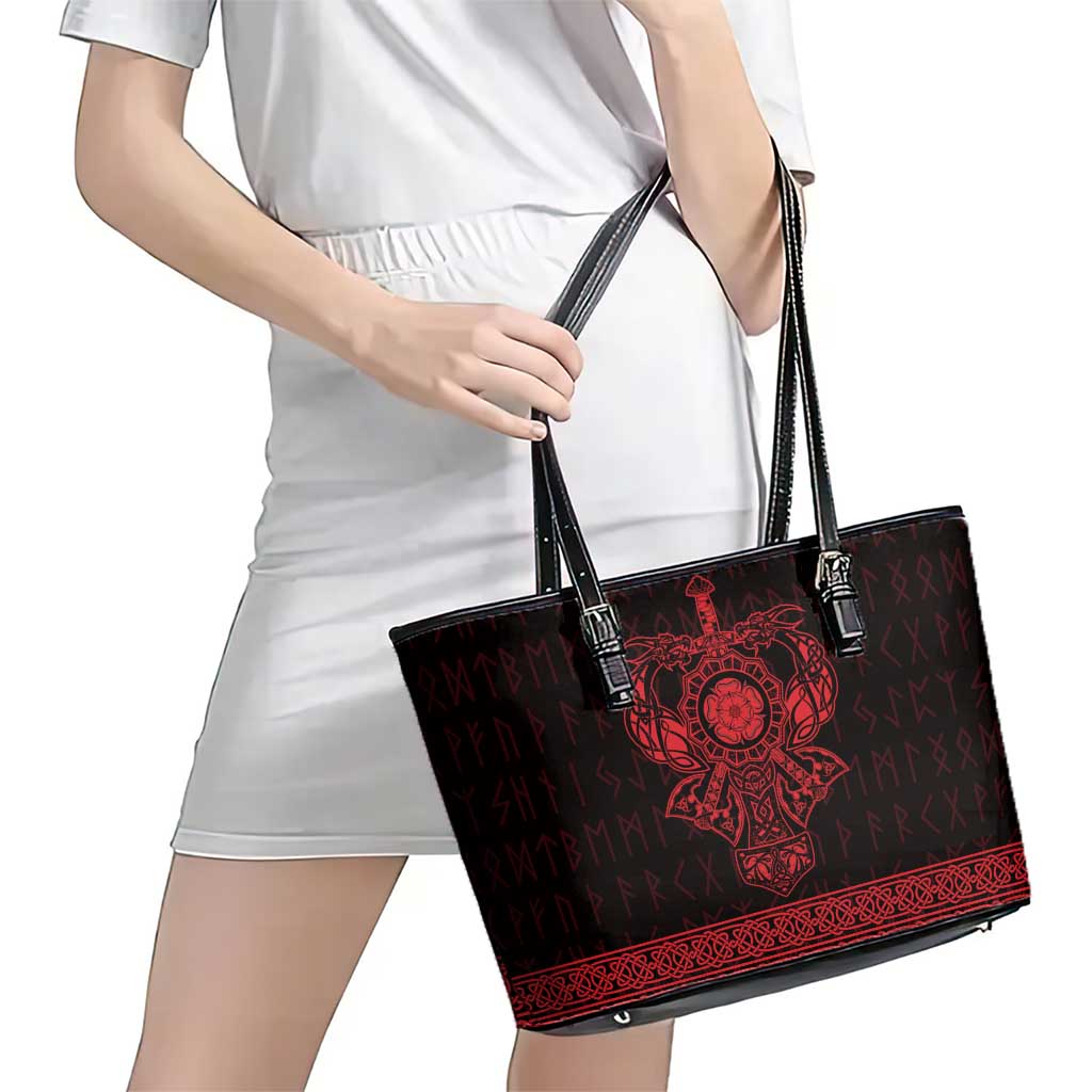 Vikings from Yorkshire Leather Tote Bag Red Spirit of Jorvik - Wonder Print Shop