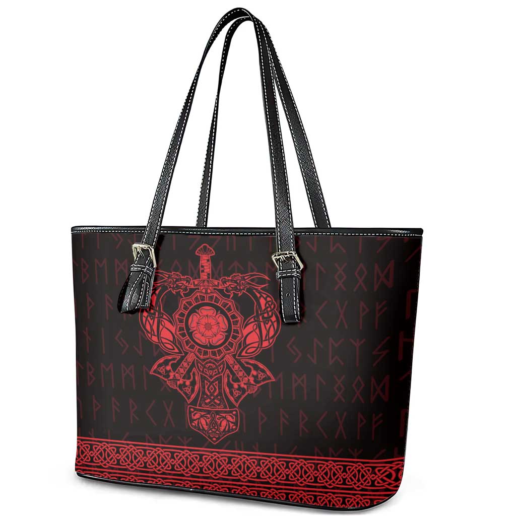 Vikings from Yorkshire Leather Tote Bag Red Spirit of Jorvik - Wonder Print Shop