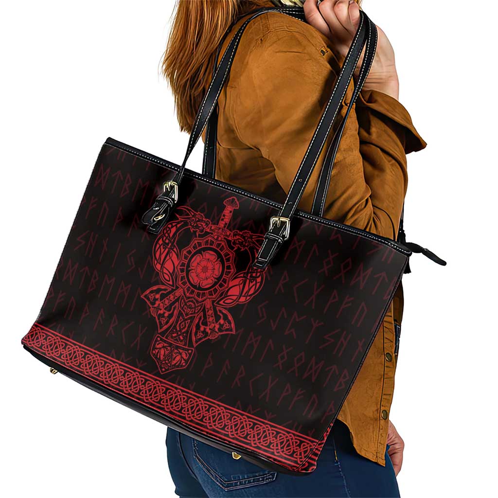 Vikings from Yorkshire Leather Tote Bag Red Spirit of Jorvik - Wonder Print Shop