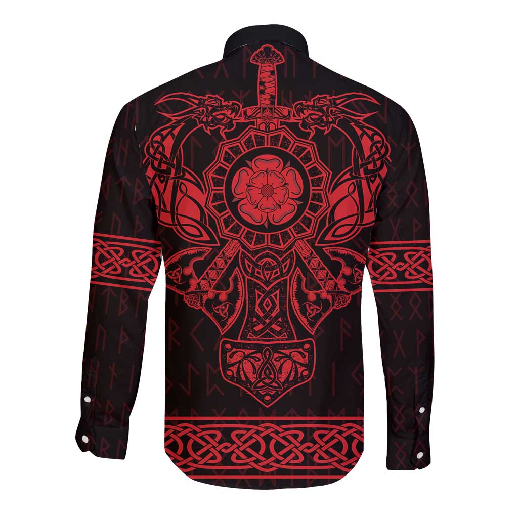 Vikings from Yorkshire Long Sleeve Button Shirt Red Spirit of Jorvik - Wonder Print Shop
