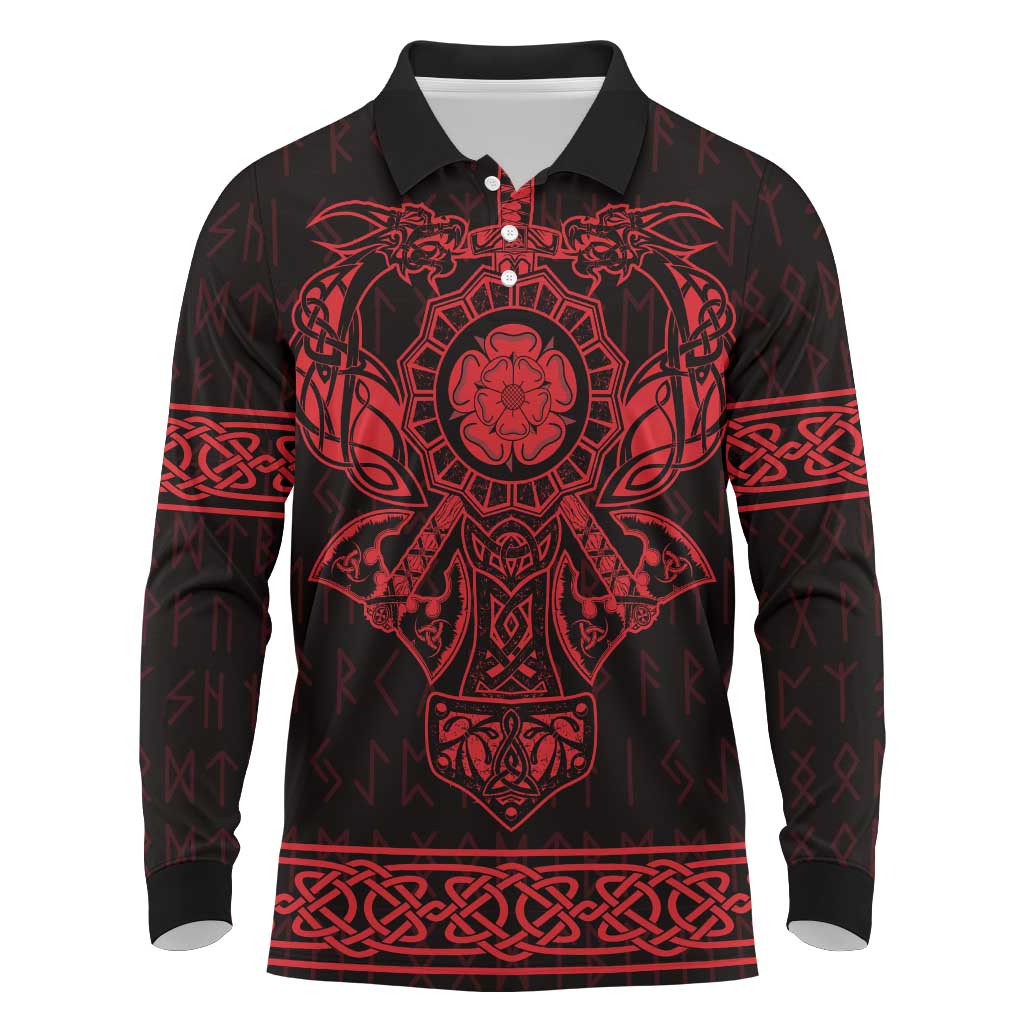 Vikings from Yorkshire Long Sleeve Polo Shirt Red Spirit of Jorvik - Wonder Print Shop