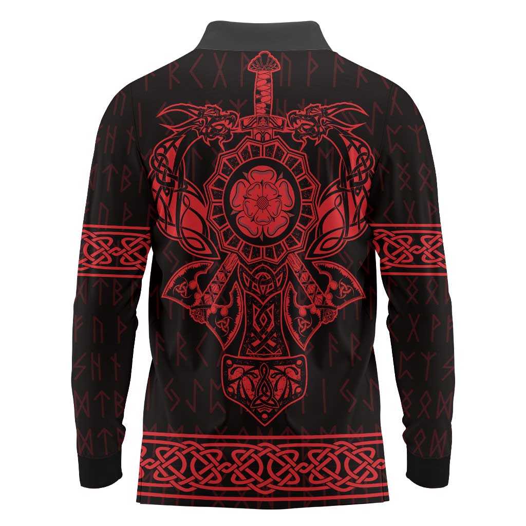 Vikings from Yorkshire Long Sleeve Polo Shirt Red Spirit of Jorvik - Wonder Print Shop