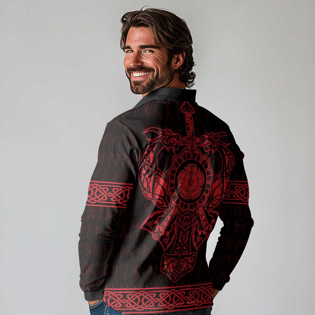 Vikings from Yorkshire Long Sleeve Polo Shirt Red Spirit of Jorvik - Wonder Print Shop