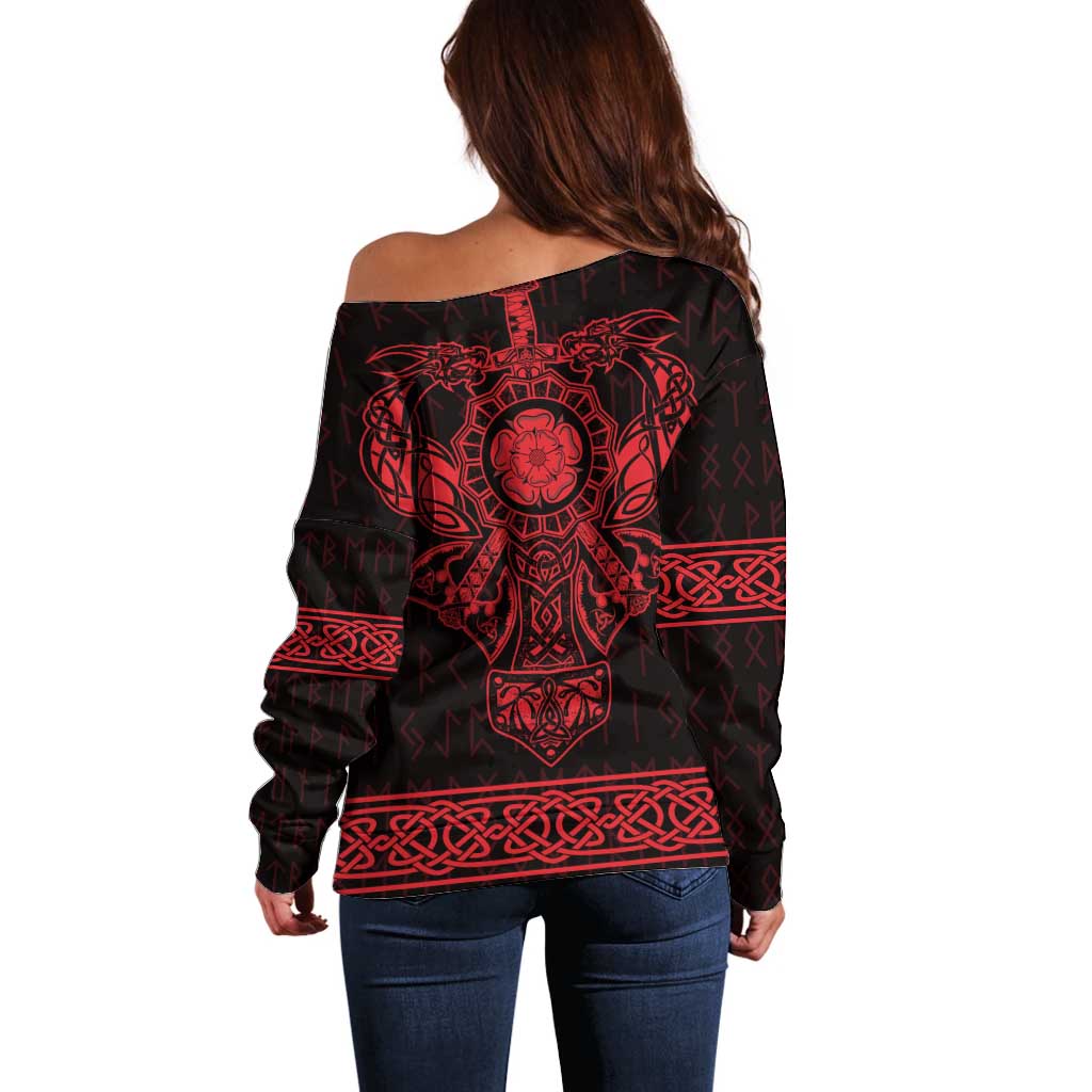 Vikings from Yorkshire Off Shoulder Sweater Red Spirit of Jorvik - Wonder Print Shop