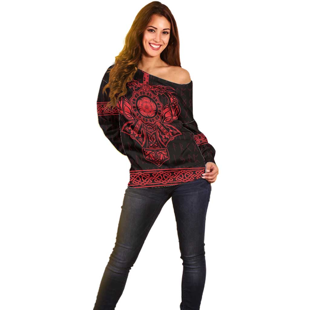 Vikings from Yorkshire Off Shoulder Sweater Red Spirit of Jorvik - Wonder Print Shop