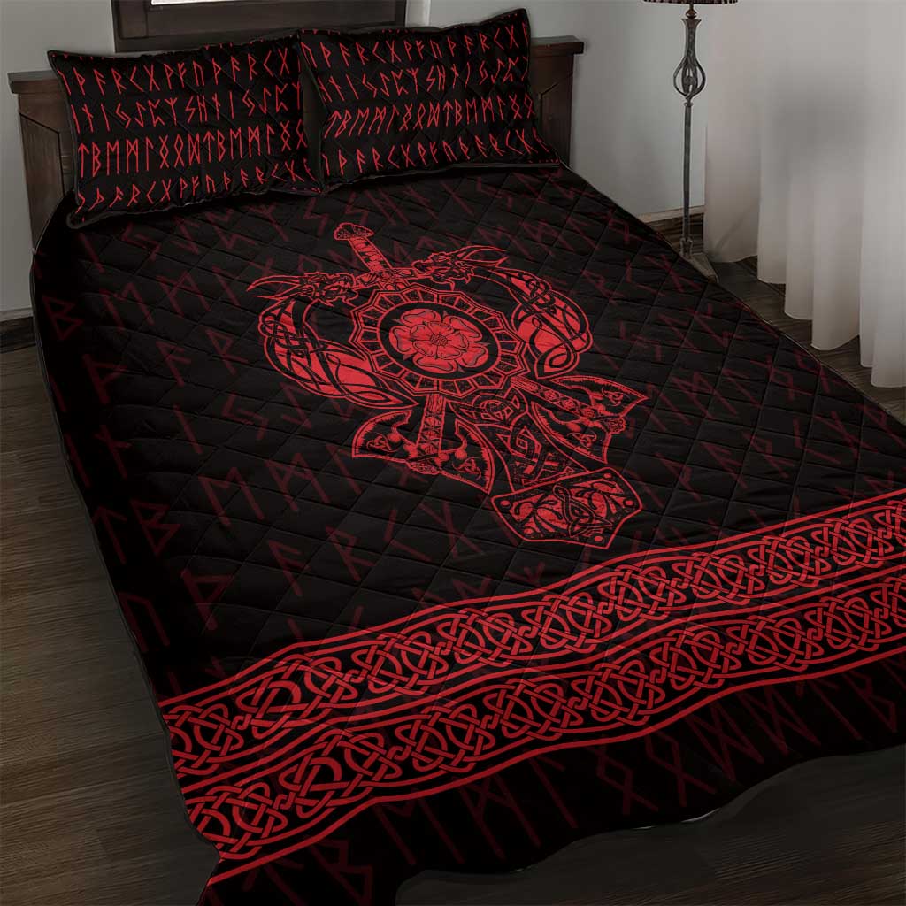 Vikings from Yorkshire Quilt Bed Set Red Spirit of Jorvik - Wonder Print Shop