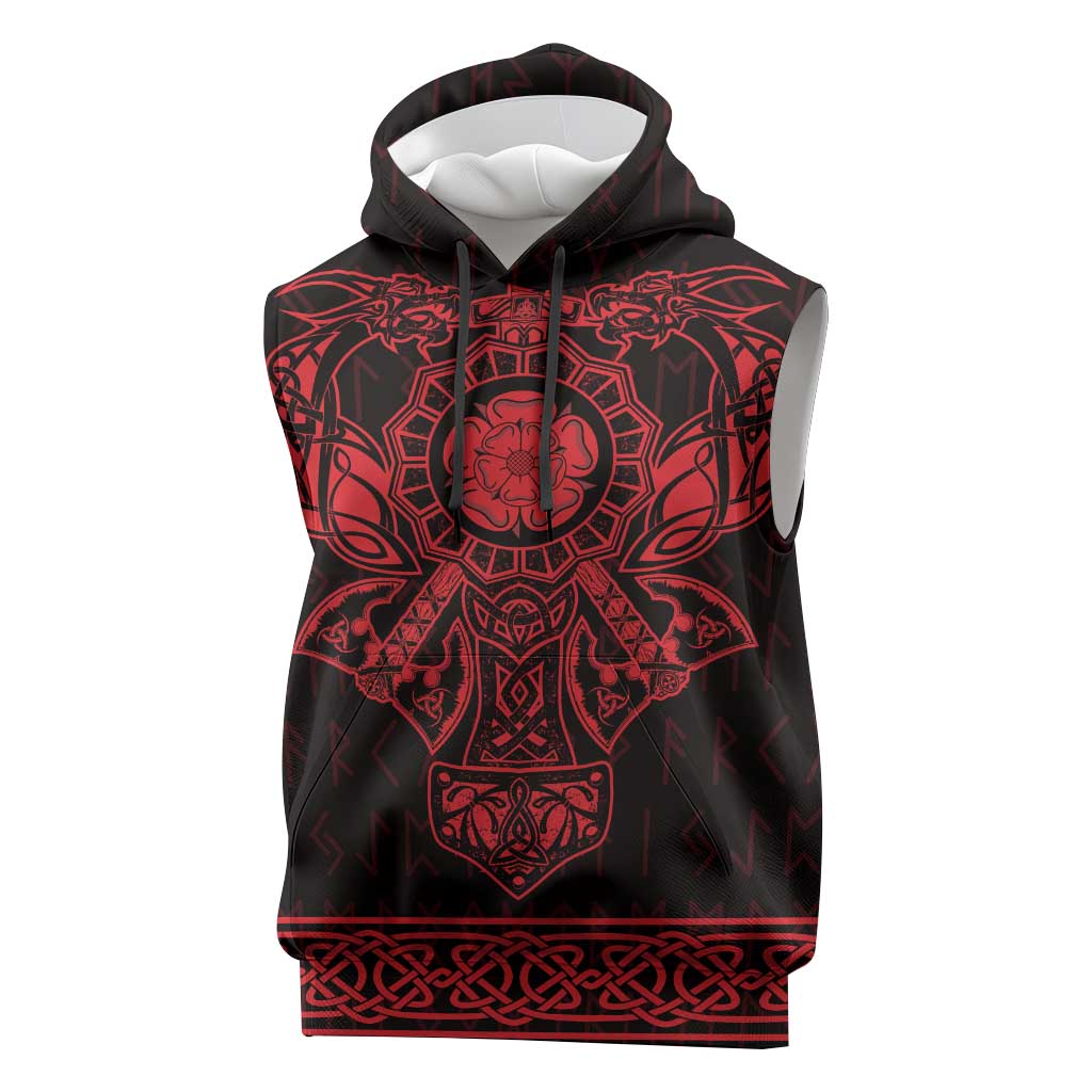 Vikings from Yorkshire Sleeveless Hoodie Red Spirit of Jorvik - Wonder Print Shop