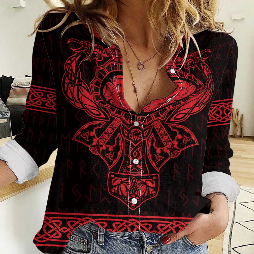 Vikings from Yorkshire Women Casual Shirt Red Spirit of Jorvik - Wonder Print Shop