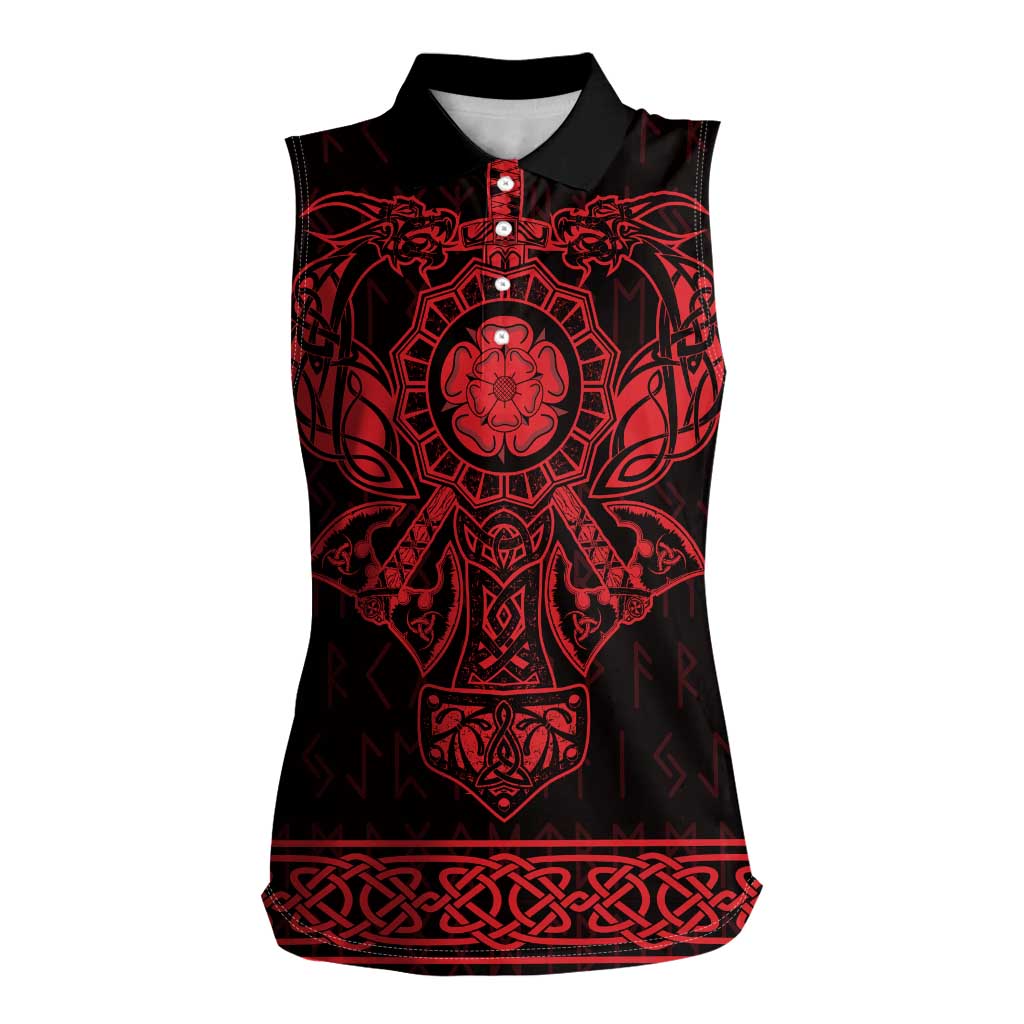 Vikings from Yorkshire Women Sleeveless Polo Shirt Red Spirit of Jorvik - Wonder Print Shop
