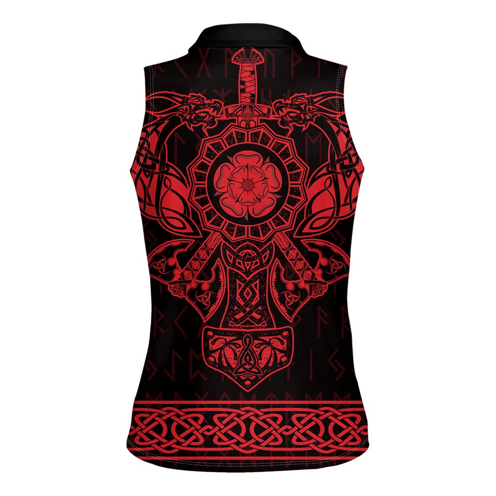 Vikings from Yorkshire Women Sleeveless Polo Shirt Red Spirit of Jorvik - Wonder Print Shop
