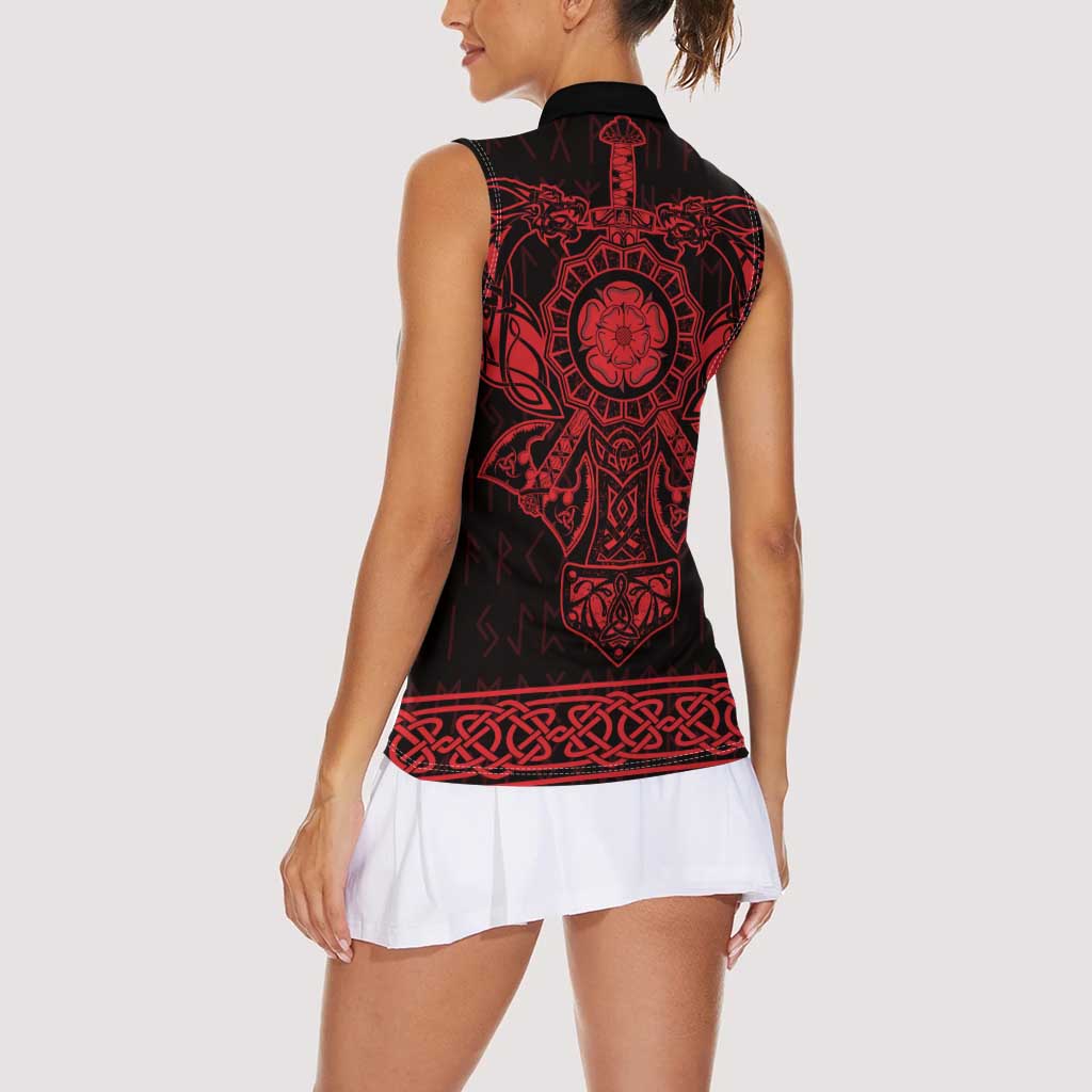Vikings from Yorkshire Women Sleeveless Polo Shirt Red Spirit of Jorvik - Wonder Print Shop