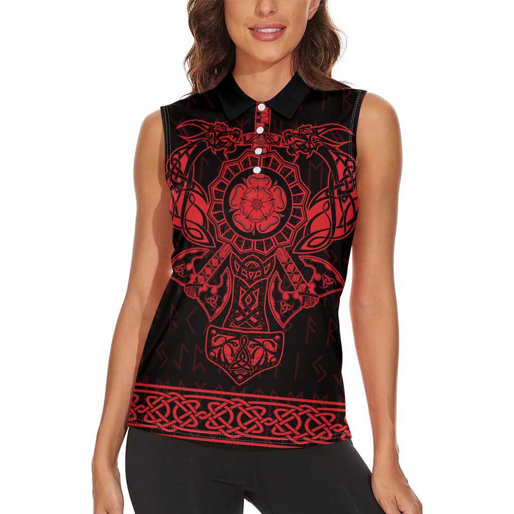 Vikings from Yorkshire Women Sleeveless Polo Shirt Red Spirit of Jorvik - Wonder Print Shop