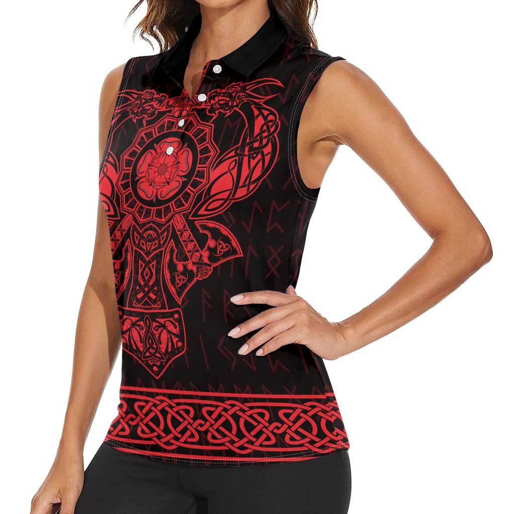 Vikings from Yorkshire Women Sleeveless Polo Shirt Red Spirit of Jorvik - Wonder Print Shop