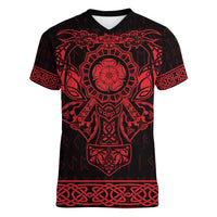 Vikings from Yorkshire Women V-Neck T-Shirt Red Spirit of Jorvik - Wonder Print Shop