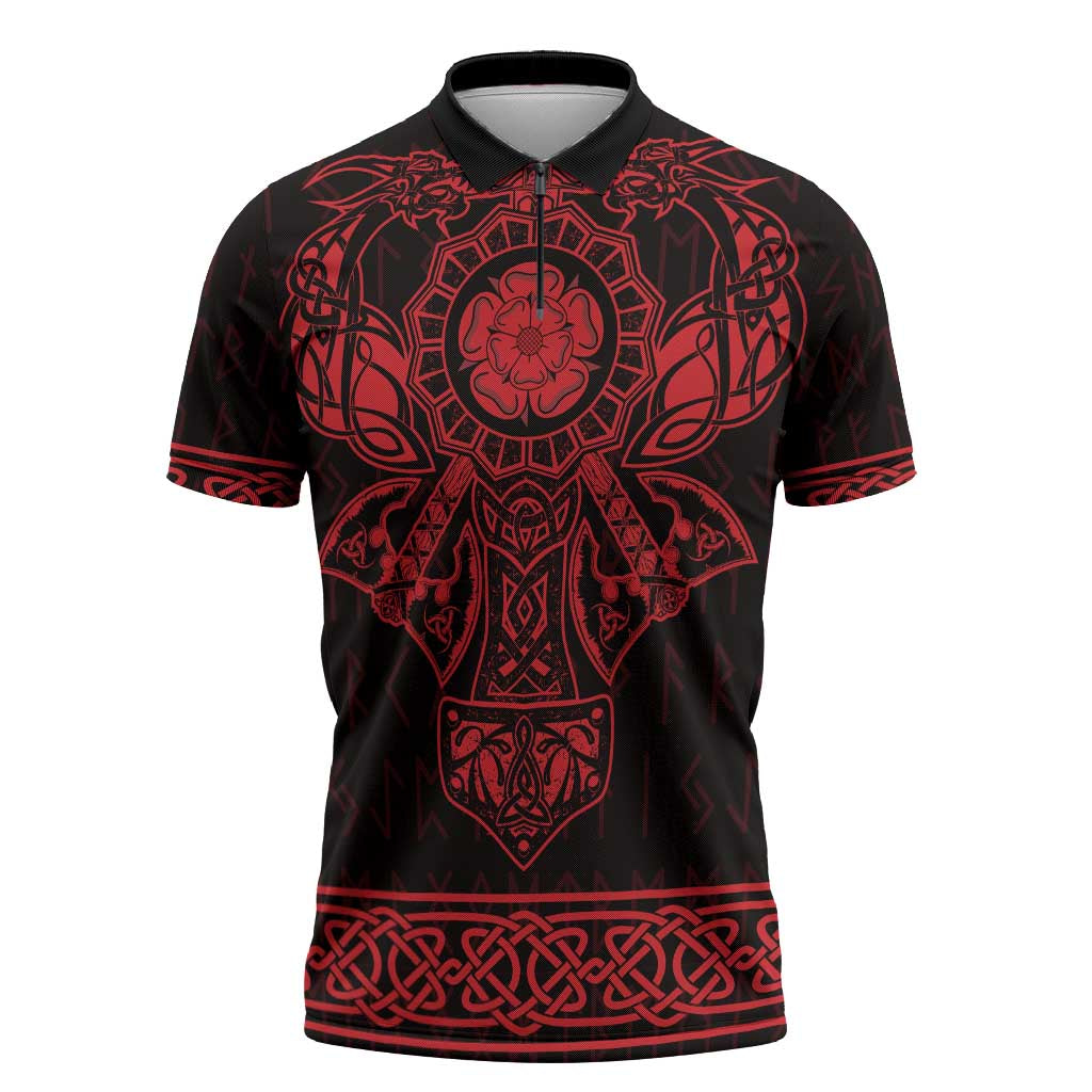 Vikings from Yorkshire Zipper Polo Shirt Red Spirit of Jorvik - Wonder Print Shop