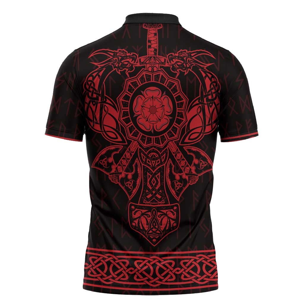 Vikings from Yorkshire Zipper Polo Shirt Red Spirit of Jorvik - Wonder Print Shop