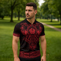 Vikings from Yorkshire Zipper Polo Shirt Red Spirit of Jorvik - Wonder Print Shop