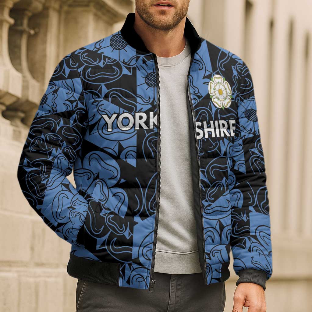 Custom Yorkshire Vikings Heritage Pride Bomber Puffer Jacket White Rose of Yorkshire - Wonder Print Shop