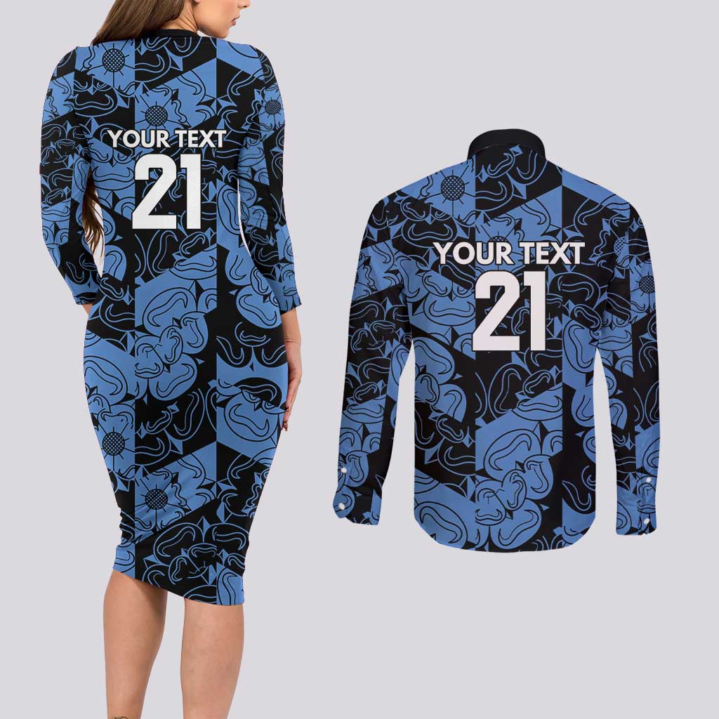 Custom Yorkshire Vikings Heritage Pride Couples Matching Long Sleeve Bodycon Dress and Long Sleeve Button Shirt White Rose of Yorkshire - Wonder Print Shop