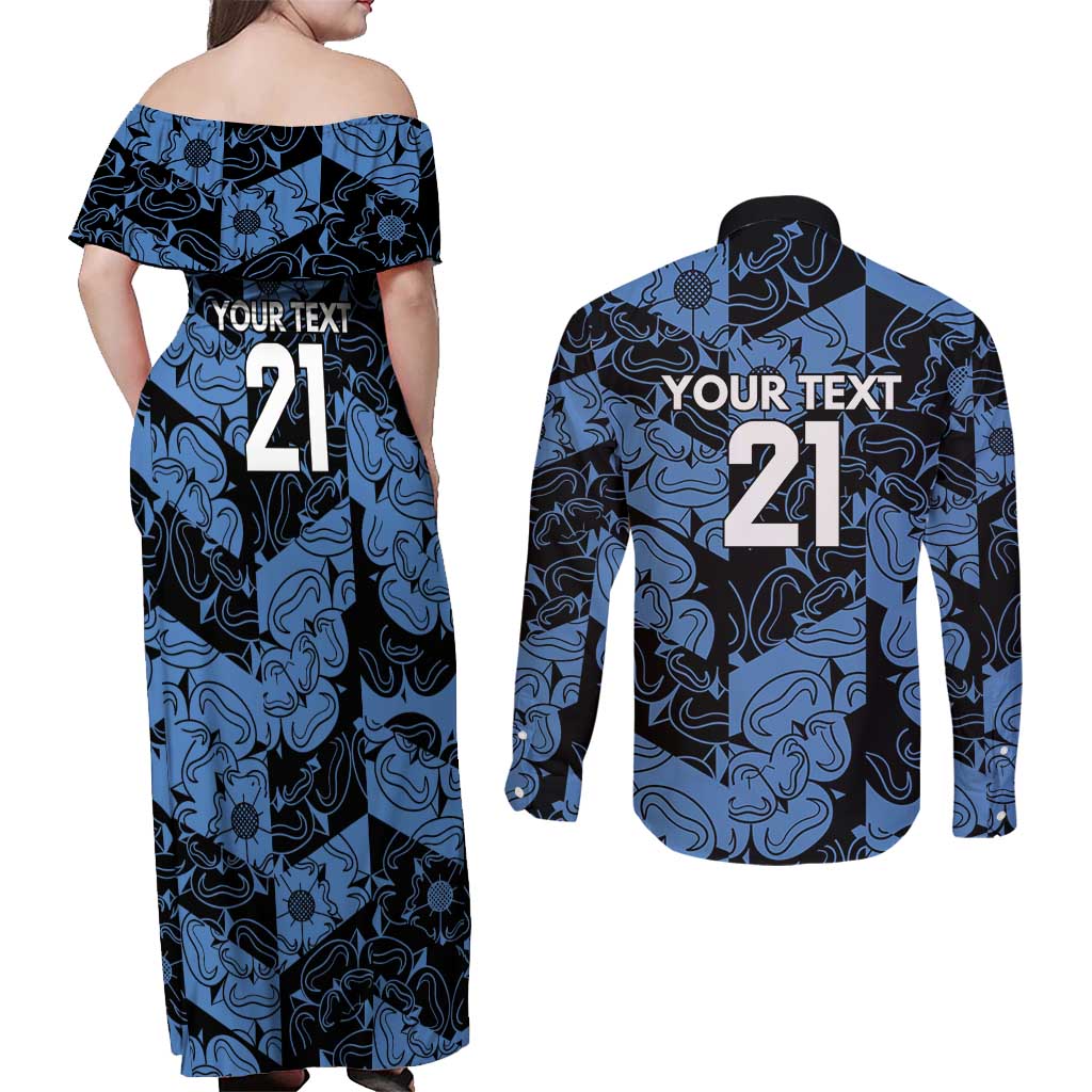 Custom Yorkshire Vikings Heritage Pride Couples Matching Off Shoulder Maxi Dress and Long Sleeve Button Shirt White Rose of Yorkshire - Wonder Print Shop