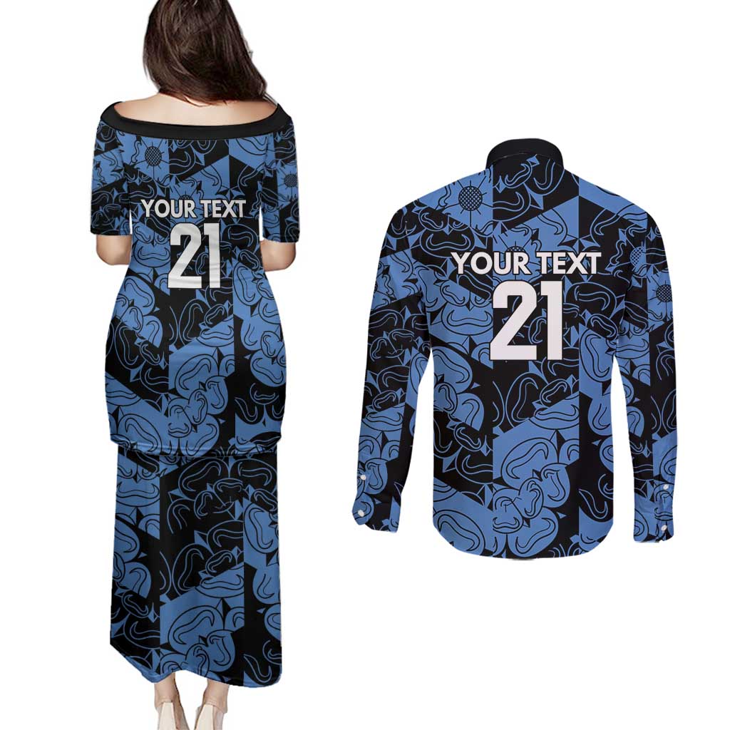 Custom Yorkshire Vikings Heritage Pride Couples Matching Puletasi and Long Sleeve Button Shirt White Rose of Yorkshire - Wonder Print Shop