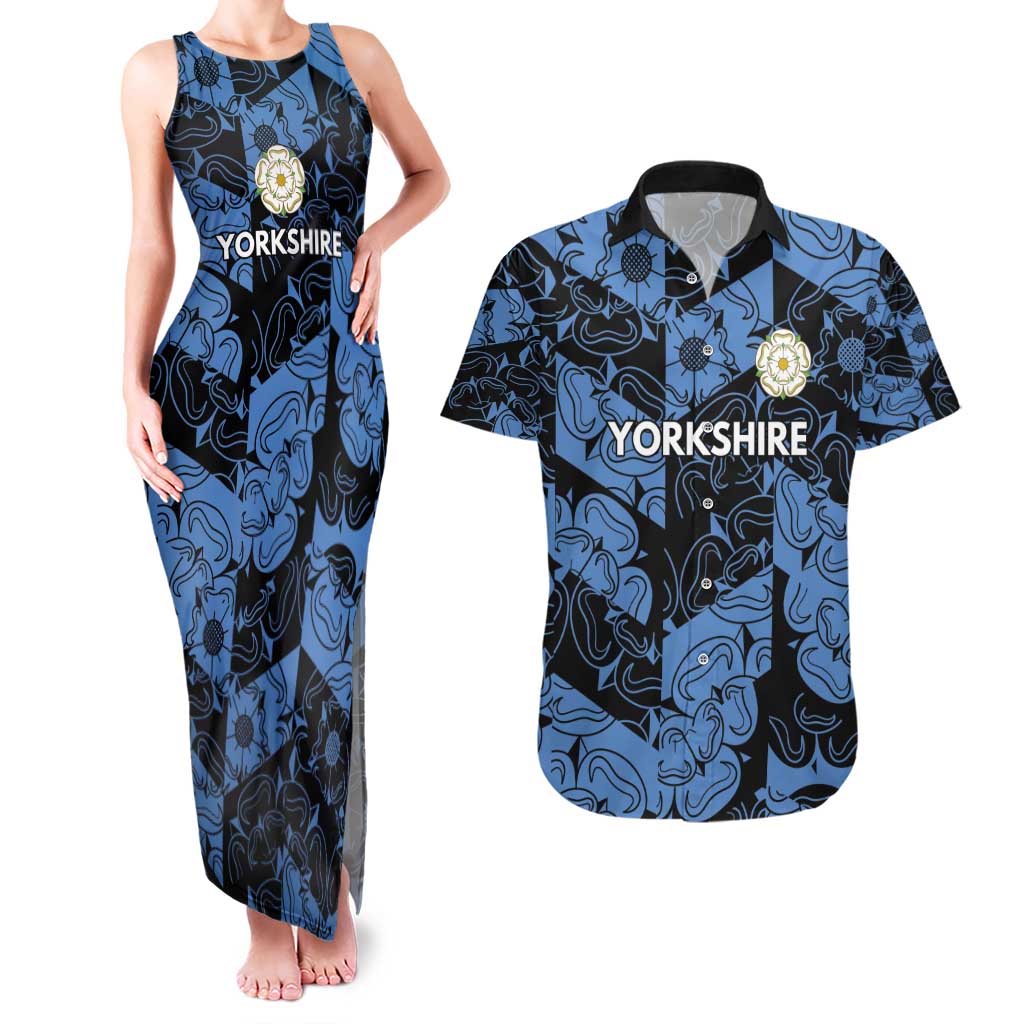 Custom Yorkshire Vikings Heritage Pride Couples Matching Tank Maxi Dress and Hawaiian Shirt White Rose of Yorkshire - Wonder Print Shop