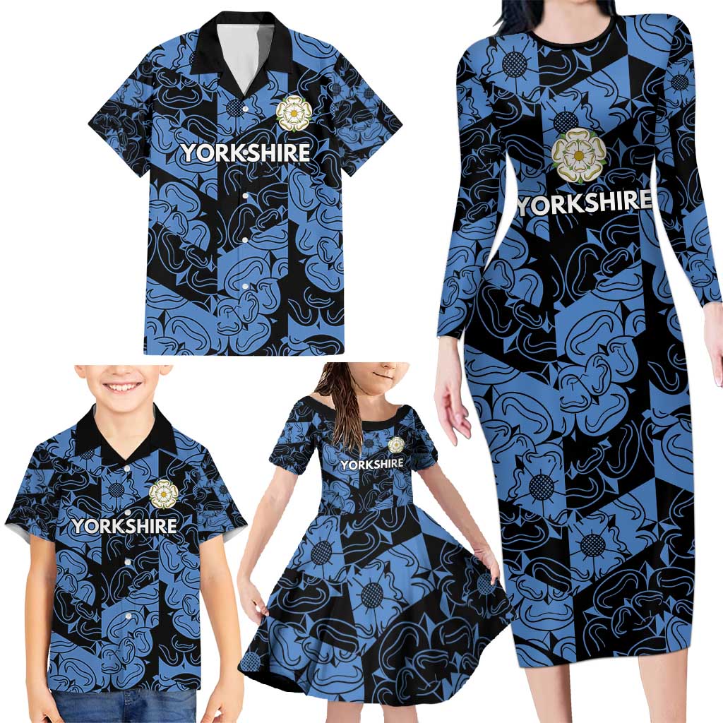 Custom Yorkshire Vikings Heritage Pride Family Matching Long Sleeve Bodycon Dress and Hawaiian Shirt White Rose of Yorkshire - Wonder Print Shop
