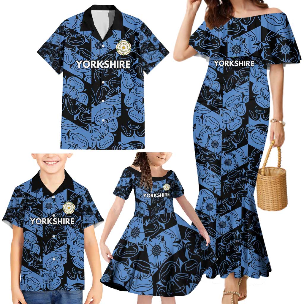 Custom Yorkshire Vikings Heritage Pride Family Matching Mermaid Dress and Hawaiian Shirt White Rose of Yorkshire - Wonder Print Shop