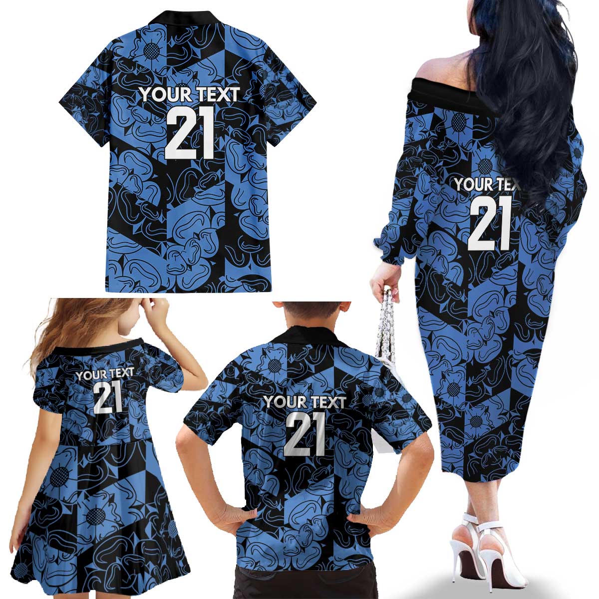 Custom Yorkshire Vikings Heritage Pride Family Matching Off The Shoulder Long Sleeve Dress and Hawaiian Shirt White Rose of Yorkshire - Wonder Print Shop