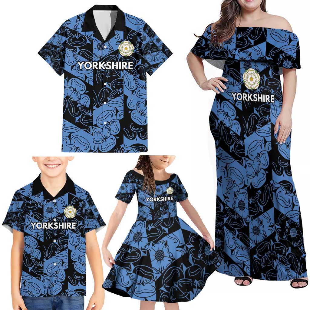 Custom Yorkshire Vikings Heritage Pride Family Matching Off Shoulder Maxi Dress and Hawaiian Shirt White Rose of Yorkshire - Wonder Print Shop