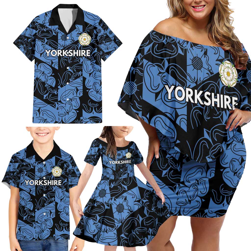 Custom Yorkshire Vikings Heritage Pride Family Matching Off Shoulder Short Dress and Hawaiian Shirt White Rose of Yorkshire - Wonder Print Shop