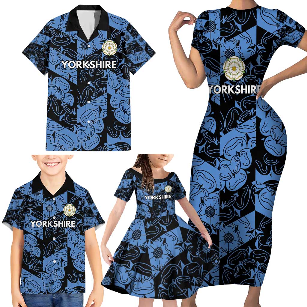 Custom Yorkshire Vikings Heritage Pride Family Matching Short Sleeve Bodycon Dress and Hawaiian Shirt White Rose of Yorkshire - Wonder Print Shop