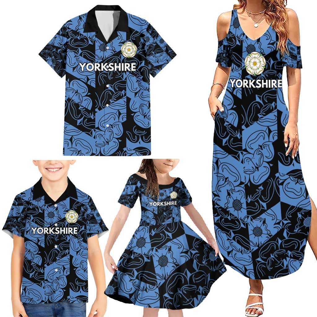 Custom Yorkshire Vikings Heritage Pride Family Matching Summer Maxi Dress and Hawaiian Shirt White Rose of Yorkshire - Wonder Print Shop