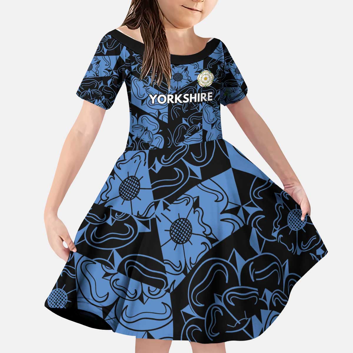Custom Yorkshire Vikings Heritage Pride Kid Short Sleeve Dress White Rose of Yorkshire - Wonder Print Shop