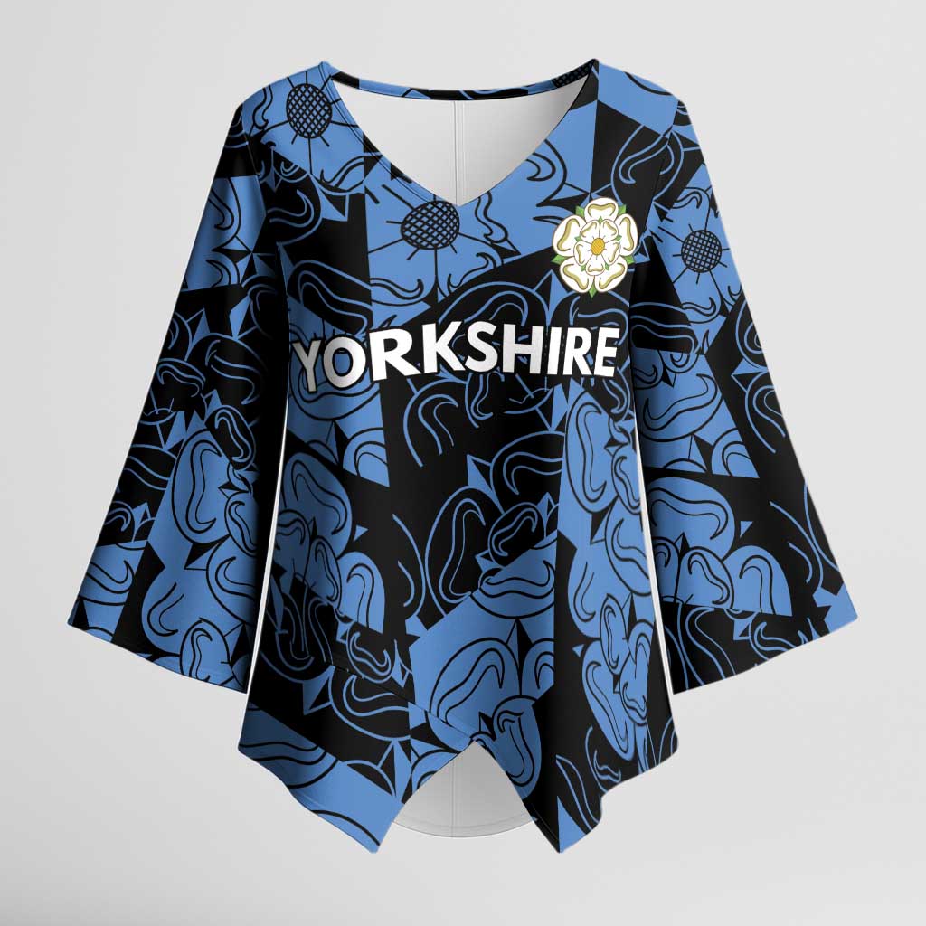 Custom Yorkshire Vikings Heritage Pride Kimono Sleeve Blouse White Rose of Yorkshire - Wonder Print Shop