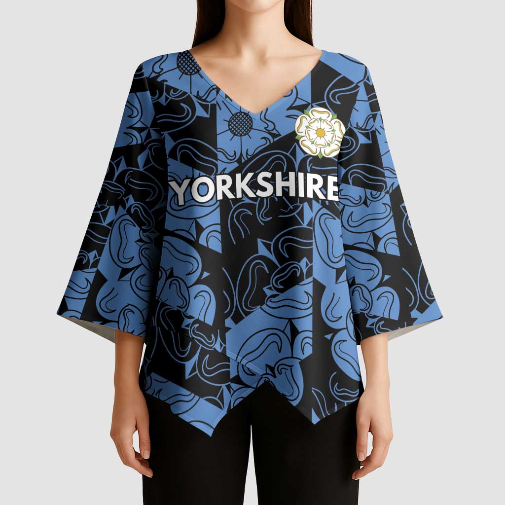 Custom Yorkshire Vikings Heritage Pride Kimono Sleeve Blouse White Rose of Yorkshire - Wonder Print Shop