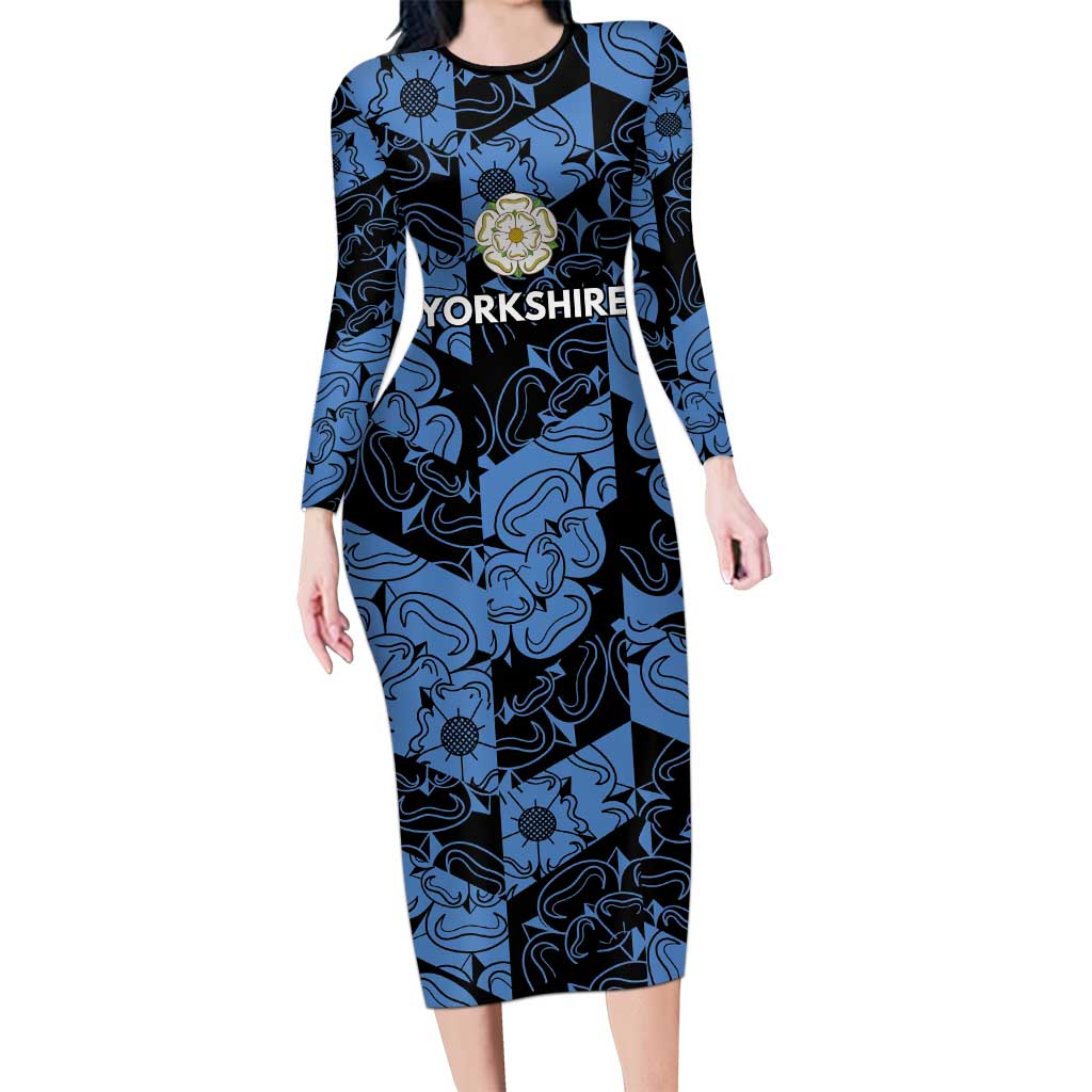Custom Yorkshire Vikings Heritage Pride Long Sleeve Bodycon Dress White Rose of Yorkshire - Wonder Print Shop
