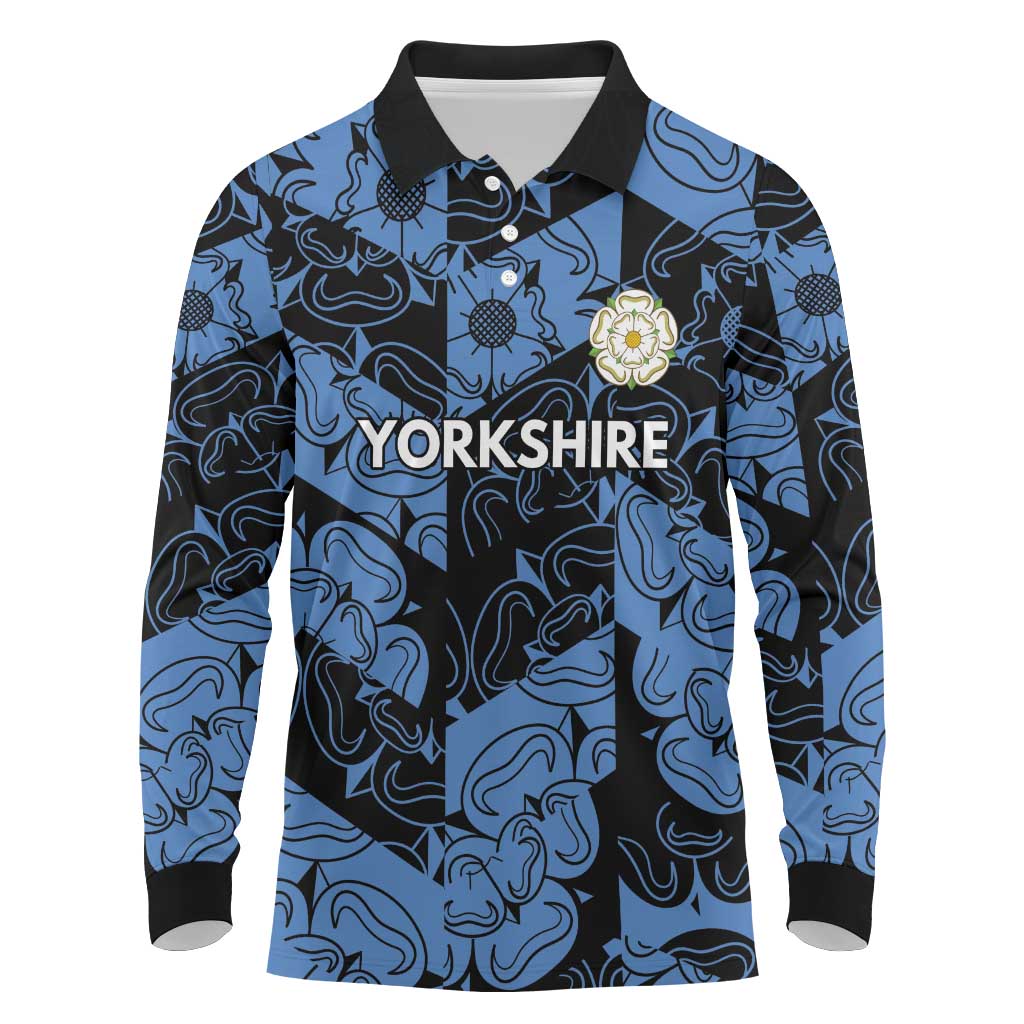 Custom Yorkshire Vikings Heritage Pride Long Sleeve Polo Shirt White Rose of Yorkshire - Wonder Print Shop