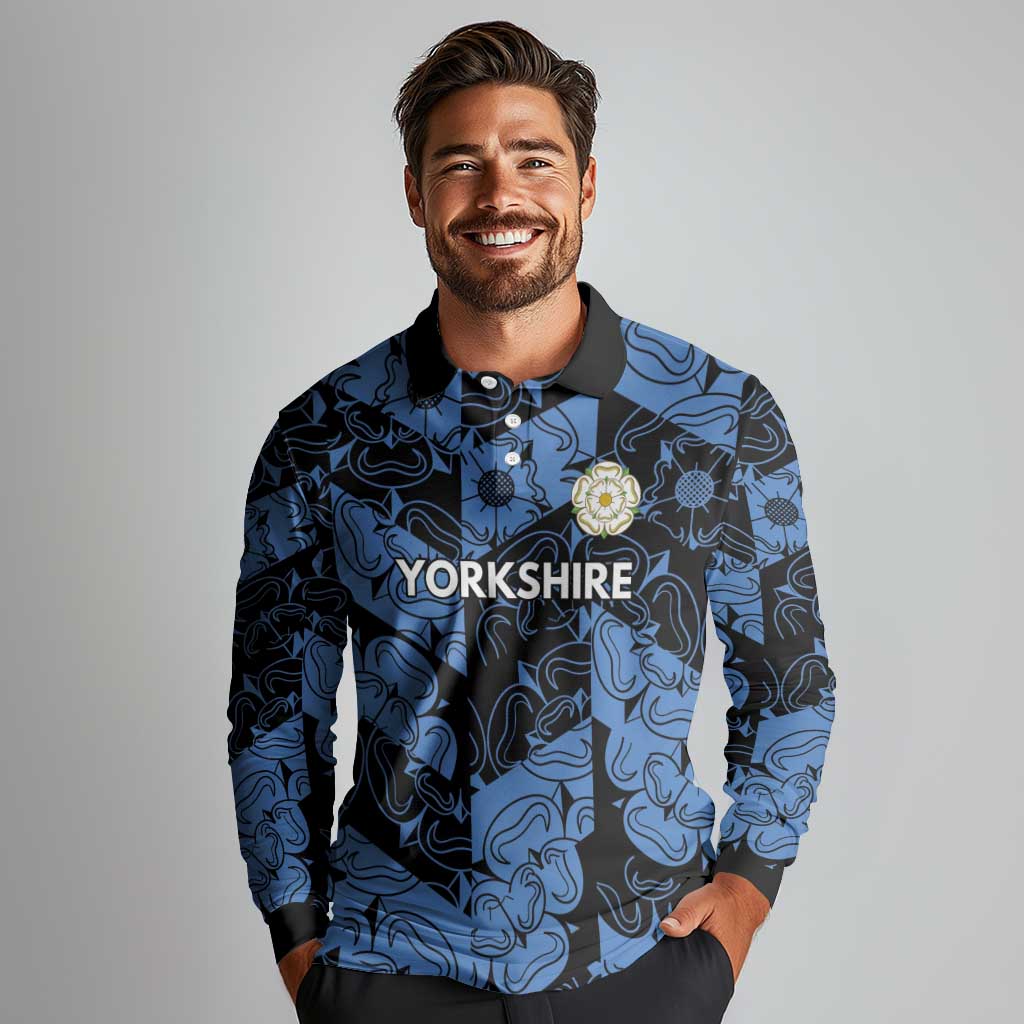 Custom Yorkshire Vikings Heritage Pride Long Sleeve Polo Shirt White Rose of Yorkshire - Wonder Print Shop