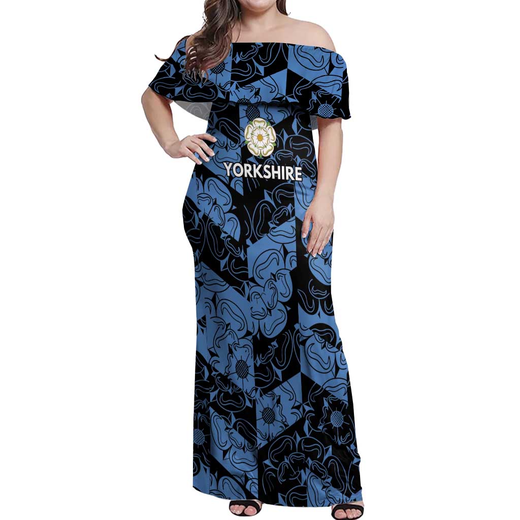 Custom Yorkshire Vikings Heritage Pride Off Shoulder Maxi Dress White Rose of Yorkshire - Wonder Print Shop
